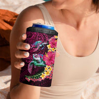 Hawaiian Plumeria and Hibiscus with Turtles 4 in 1 Can Cooler Tumbler Polynesian Art Red Color LT03 - Polynesian Pride