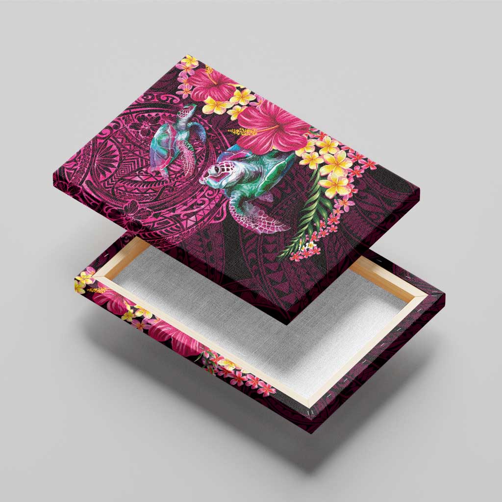 Hawaiian Plumeria and Hibiscus with Turtles Canvas Wall Art Polynesian Art Red Color - Polynesian Pride