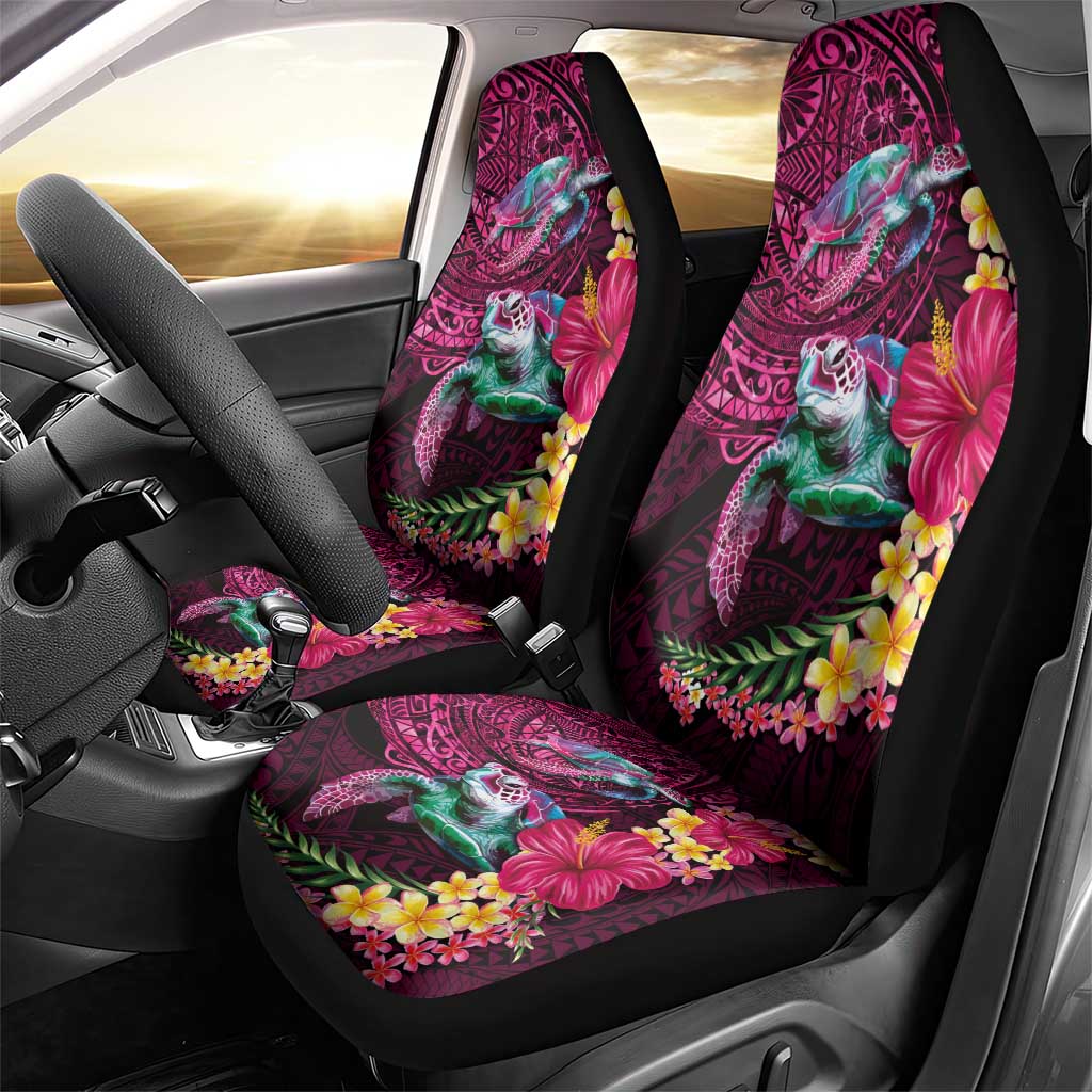 Hawaiian Plumeria and Hibiscus with Turtles Car Seat Cover Polynesian Art Red Color LT03 - Polynesian Pride