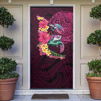 Hawaiian Plumeria and Hibiscus with Turtles Door Cover Polynesian Art Red Color LT03 Red - Polynesian Pride