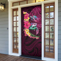 Hawaiian Plumeria and Hibiscus with Turtles Door Cover Polynesian Art Red Color LT03 - Polynesian Pride