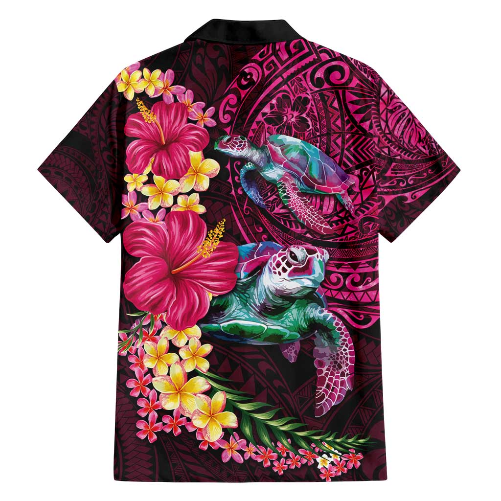 Hawaiian Plumeria and Hibiscus with Turtles Family Matching Long Sleeve Bodycon Dress and Hawaiian Shirt Polynesian Art Red Color LT03 - Polynesian Pride