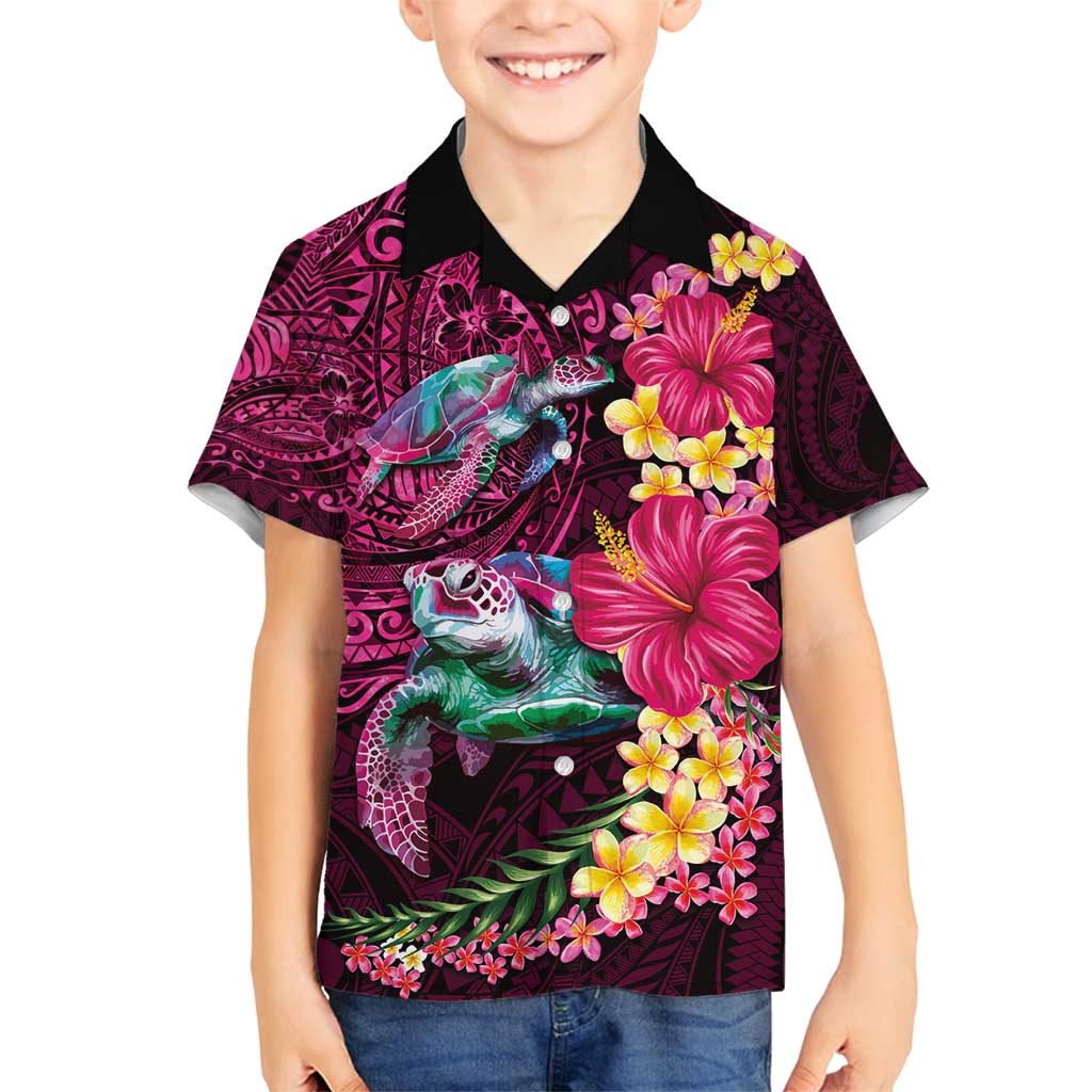Hawaiian Plumeria and Hibiscus with Turtles Family Matching Long Sleeve Bodycon Dress and Hawaiian Shirt Polynesian Art Red Color LT03 Son's Shirt Red - Polynesian Pride