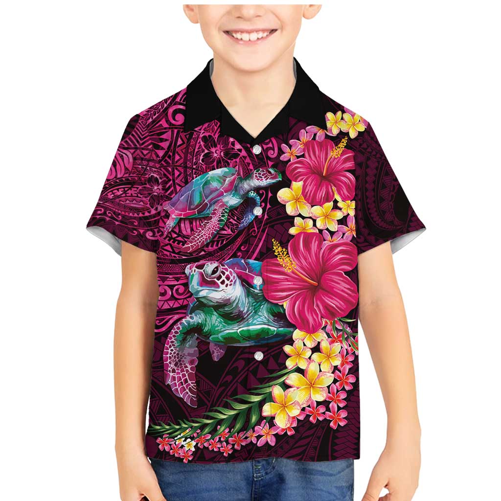 Hawaiian Plumeria and Hibiscus with Turtles Family Matching Mermaid Dress and Hawaiian Shirt Polynesian Art Red Color LT03 Son's Shirt Red - Polynesian Pride