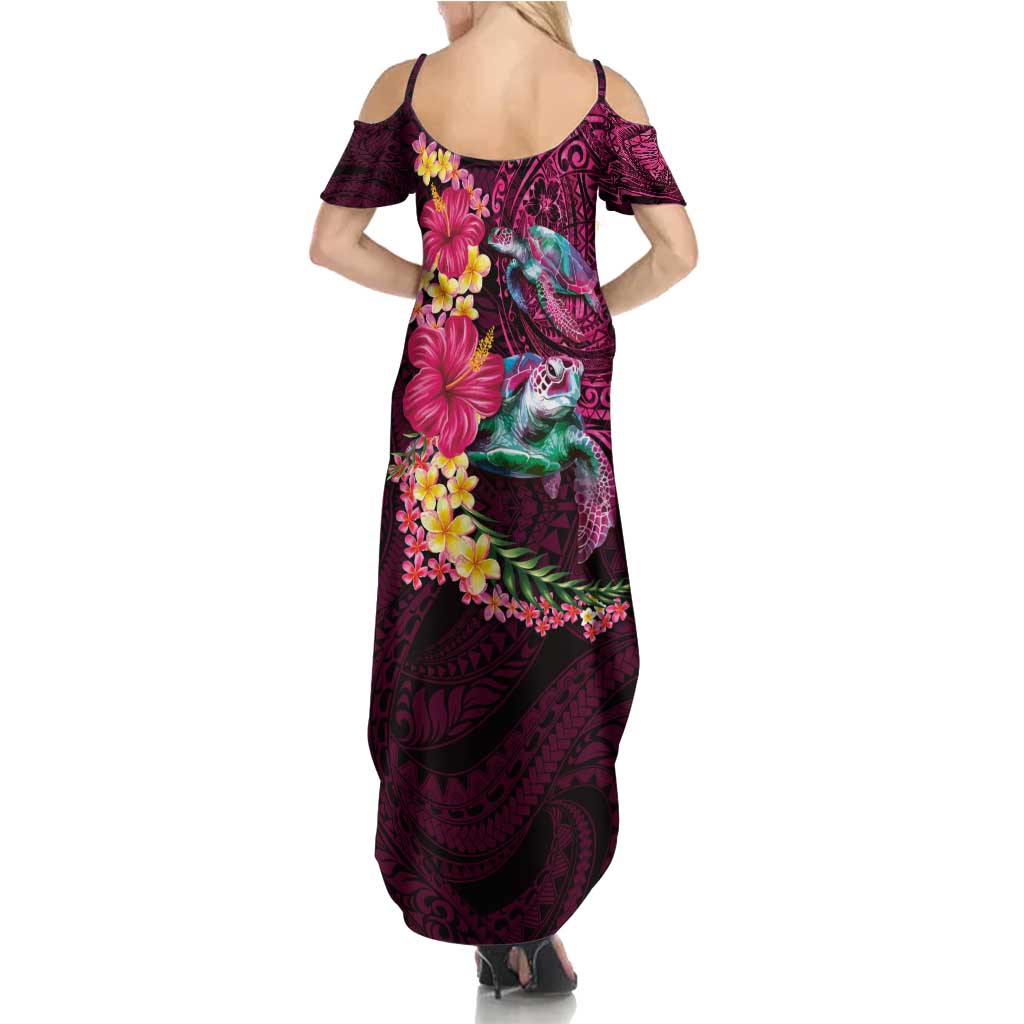 Hawaiian Plumeria and Hibiscus with Turtles Family Matching Summer Maxi Dress and Hawaiian Shirt Polynesian Art Red Color LT03 - Polynesian Pride