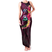 Hawaiian Plumeria and Hibiscus with Turtles Family Matching Tank Maxi Dress and Hawaiian Shirt Polynesian Art Red Color LT03 Mom's Dress Red - Polynesian Pride