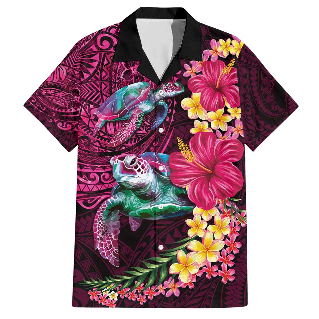 Hawaiian Plumeria and Hibiscus with Turtles Hawaiian Shirt Polynesian Art Red Color LT03 Red - Polynesian Pride