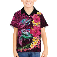 Hawaiian Plumeria and Hibiscus with Turtles Hawaiian Shirt Polynesian Art Red Color LT03 - Polynesian Pride