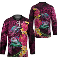 Hawaiian Plumeria and Hibiscus with Turtles Hockey Jersey Polynesian Art Red Color LT03 - Polynesian Pride