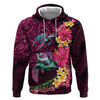 Hawaiian Plumeria and Hibiscus with Turtles Hoodie Polynesian Art Red Color LT03 Pullover Hoodie Red - Polynesian Pride