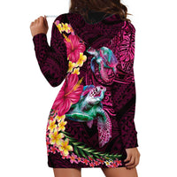 Hawaiian Plumeria and Hibiscus with Turtles Hoodie Dress Polynesian Art Red Color LT03 - Polynesian Pride