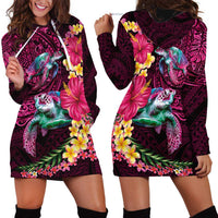 Hawaiian Plumeria and Hibiscus with Turtles Hoodie Dress Polynesian Art Red Color LT03 - Polynesian Pride