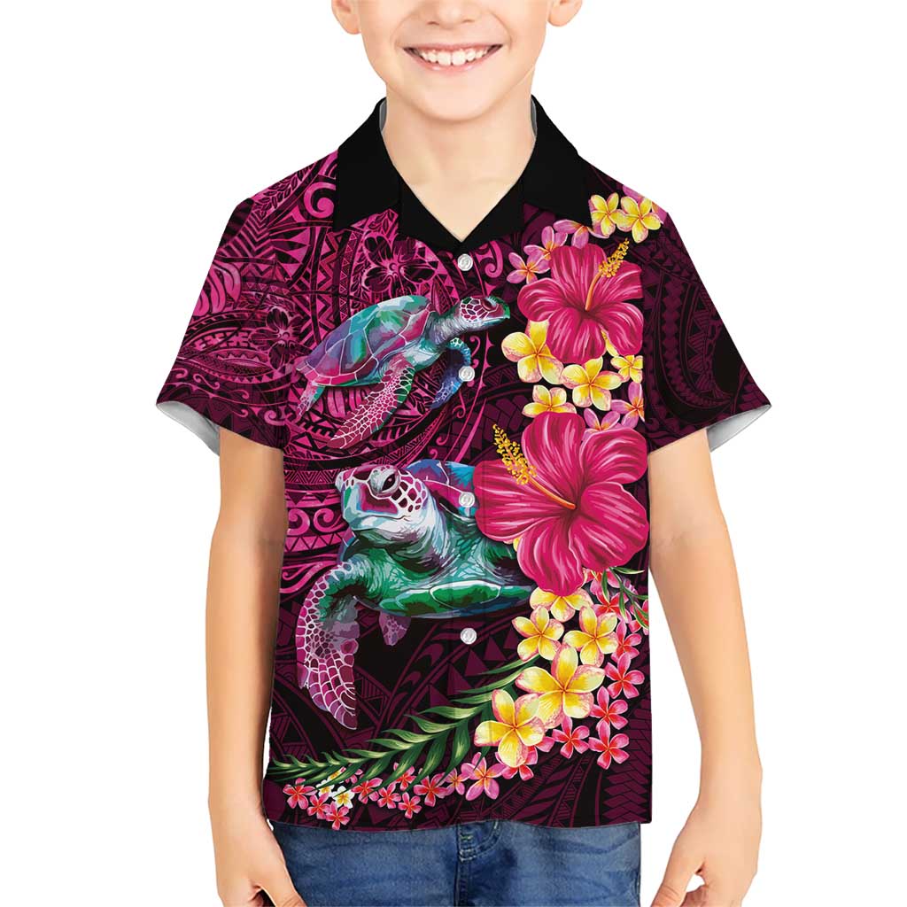 Hawaiian Plumeria and Hibiscus with Turtles Kid Hawaiian Shirt Polynesian Art Red Color LT03 Kid Red - Polynesian Pride