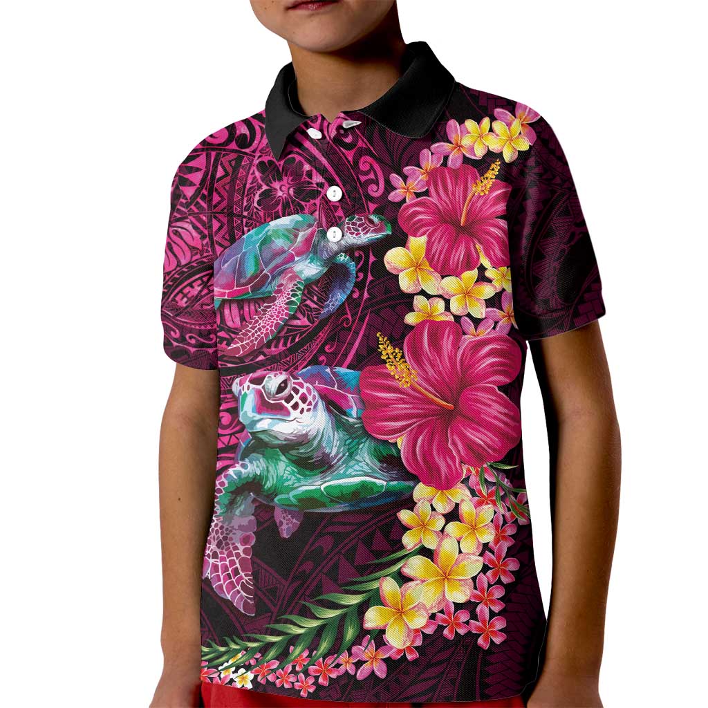 Hawaiian Plumeria and Hibiscus with Turtles Kid Polo Shirt Polynesian Art Red Color LT03 Kid Red - Polynesian Pride