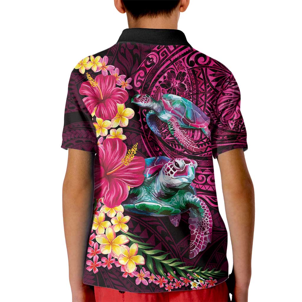 Hawaiian Plumeria and Hibiscus with Turtles Kid Polo Shirt Polynesian Art Red Color LT03 - Polynesian Pride