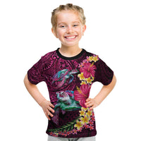 Hawaiian Plumeria and Hibiscus with Turtles Kid T Shirt Polynesian Art Red Color LT03 Red - Polynesian Pride