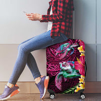 Hawaiian Plumeria and Hibiscus with Turtles Luggage Cover Polynesian Art Red Color LT03 - Polynesian Pride