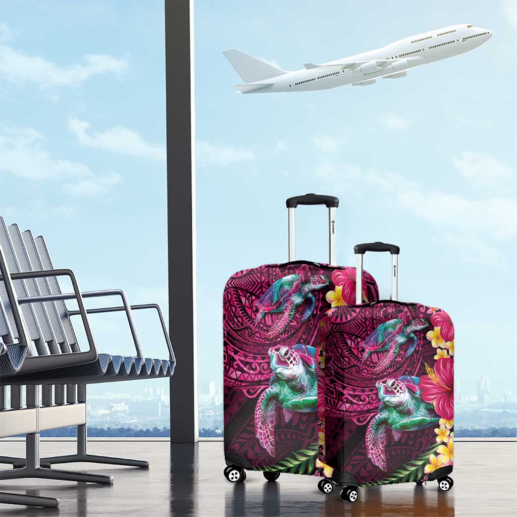 Hawaiian Plumeria and Hibiscus with Turtles Luggage Cover Polynesian Art Red Color LT03 - Polynesian Pride