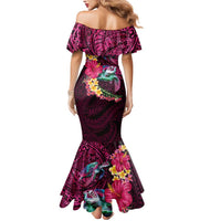 Hawaiian Plumeria and Hibiscus with Turtles Mermaid Dress Polynesian Art Red Color LT03 - Polynesian Pride