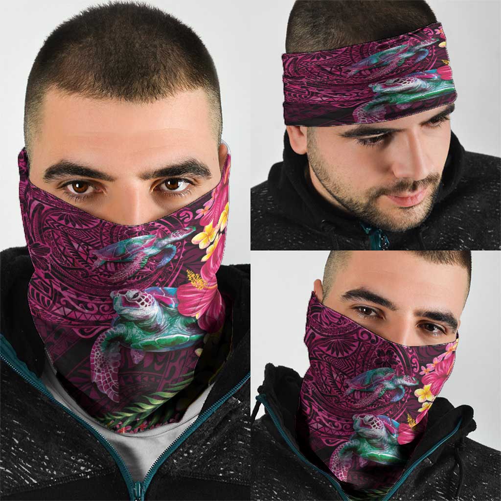 Hawaiian Plumeria and Hibiscus with Turtles Neck Gaiter Polynesian Art Red Color - Polynesian Pride