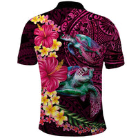 Hawaiian Plumeria and Hibiscus with Turtles Polo Shirt Polynesian Art Red Color LT03 - Polynesian Pride