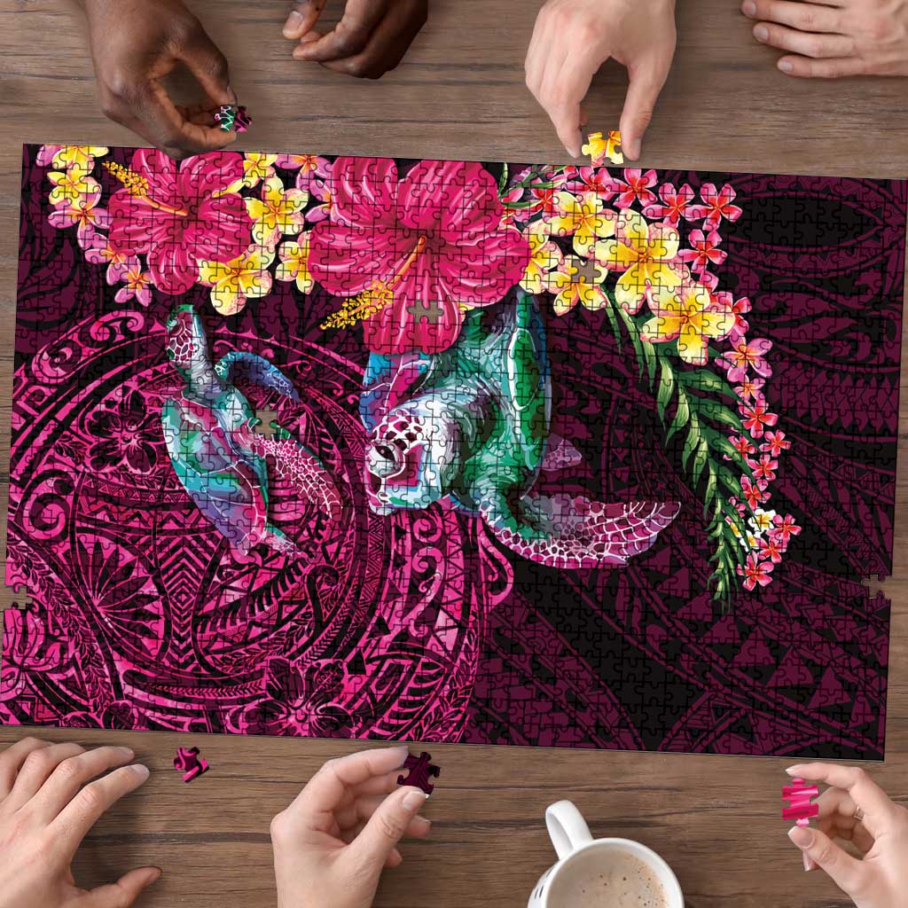 Hawaiian Plumeria and Hibiscus with Turtles Puzzle Polynesian Art Red Color LT03 - Polynesian Pride