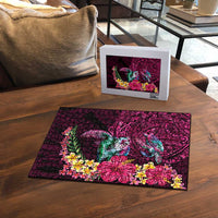 Hawaiian Plumeria and Hibiscus with Turtles Puzzle Polynesian Art Red Color LT03 - Polynesian Pride