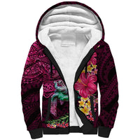 Hawaiian Plumeria and Hibiscus with Turtles Sherpa Hoodie Polynesian Art Red Color LT03 Unisex Red - Polynesian Pride
