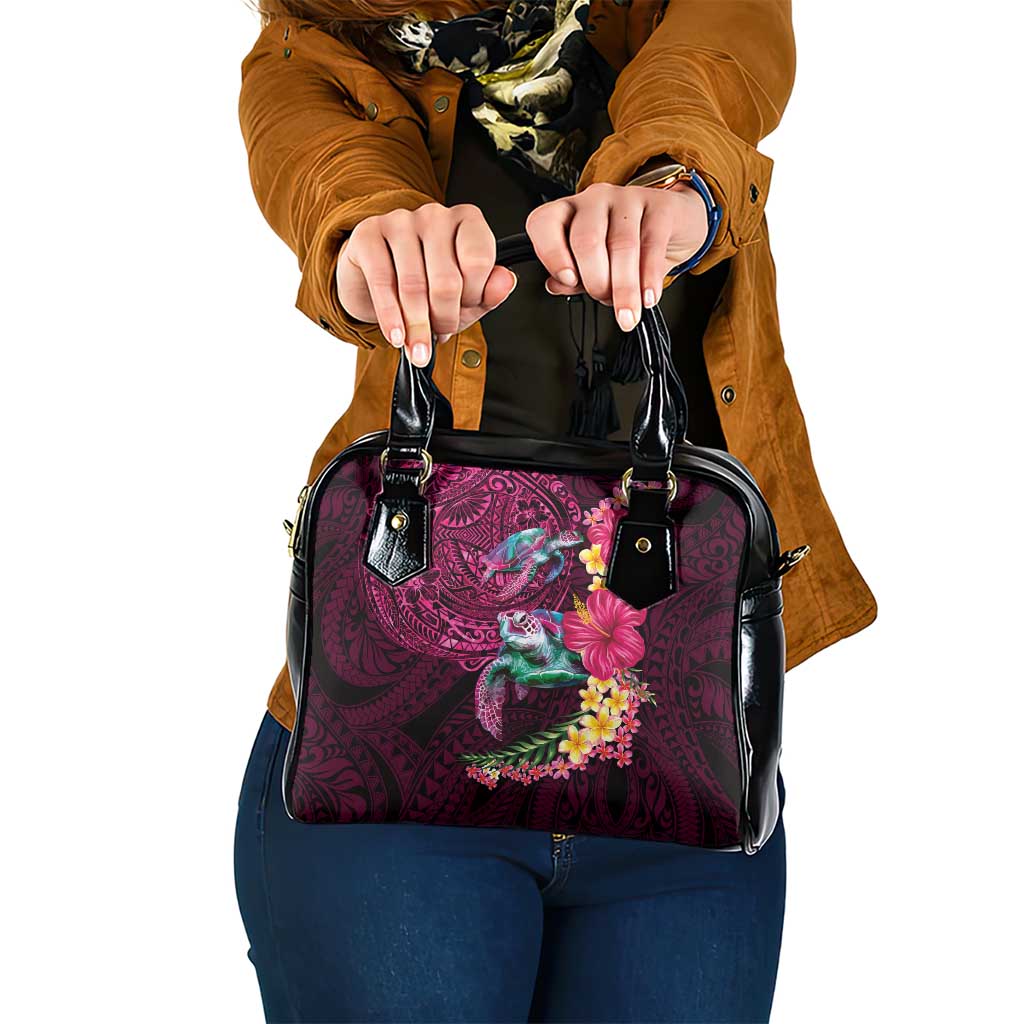 Hawaiian Plumeria and Hibiscus with Turtles Shoulder Handbag Polynesian Art Red Color - Polynesian Pride