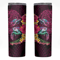 Hawaiian Plumeria and Hibiscus with Turtles Skinny Tumbler Polynesian Art Red Color LT03 Red - Polynesian Pride