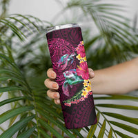 Hawaiian Plumeria and Hibiscus with Turtles Skinny Tumbler Polynesian Art Red Color LT03 - Polynesian Pride