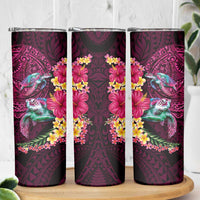 Hawaiian Plumeria and Hibiscus with Turtles Skinny Tumbler Polynesian Art Red Color LT03 - Polynesian Pride