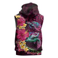 Hawaiian Plumeria and Hibiscus with Turtles Sleeveless Hoodie Polynesian Art Red Color LT03 - Polynesian Pride