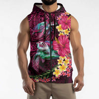 Hawaiian Plumeria and Hibiscus with Turtles Sleeveless Zip Hoodie Polynesian Art Red Color LT03 - Polynesian Pride