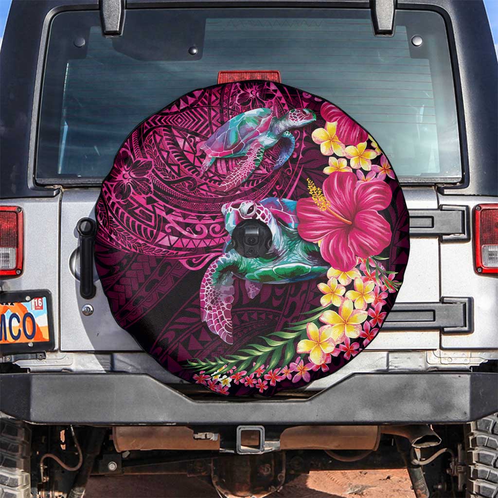 Hawaiian Plumeria and Hibiscus with Turtles Spare Tire Cover Polynesian Art Red Color LT03 Red - Polynesian Pride