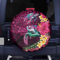 Hawaiian Plumeria and Hibiscus with Turtles Spare Tire Cover Polynesian Art Red Color LT03 No hole Red - Polynesian Pride
