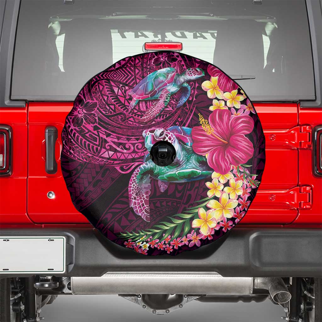 Hawaiian Plumeria and Hibiscus with Turtles Spare Tire Cover Polynesian Art Red Color LT03 - Polynesian Pride