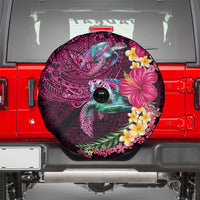 Hawaiian Plumeria and Hibiscus with Turtles Spare Tire Cover Polynesian Art Red Color LT03 - Polynesian Pride