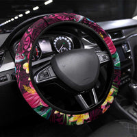 Hawaiian Plumeria and Hibiscus with Turtles Steering Wheel Cover Polynesian Art Red Color LT03 Universal Fit Red - Polynesian Pride