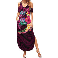 Hawaiian Plumeria and Hibiscus with Turtles Summer Maxi Dress Polynesian Art Red Color LT03 Women Red - Polynesian Pride