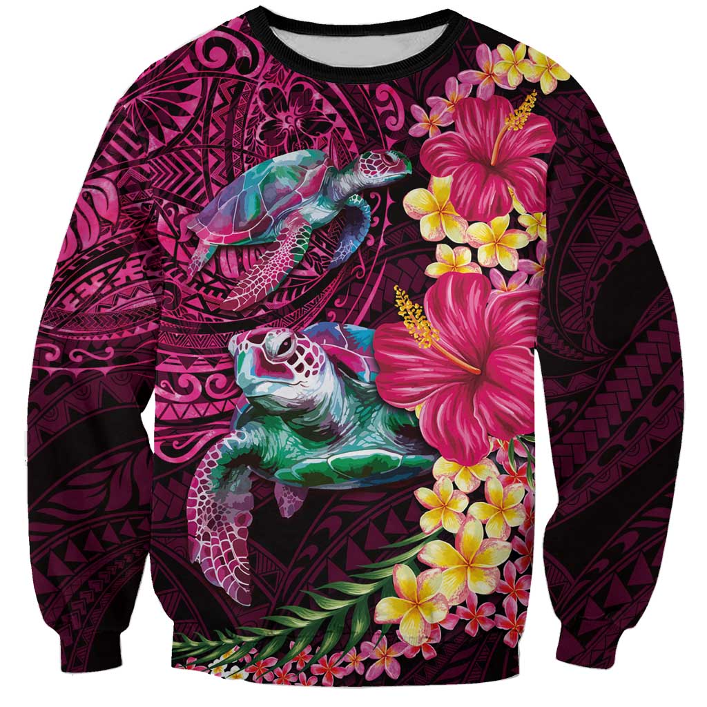 Hawaiian Plumeria and Hibiscus with Turtles Sweatshirt Polynesian Art Red Color LT03 Unisex Red - Polynesian Pride