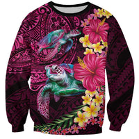 Hawaiian Plumeria and Hibiscus with Turtles Sweatshirt Polynesian Art Red Color LT03 Unisex Red - Polynesian Pride
