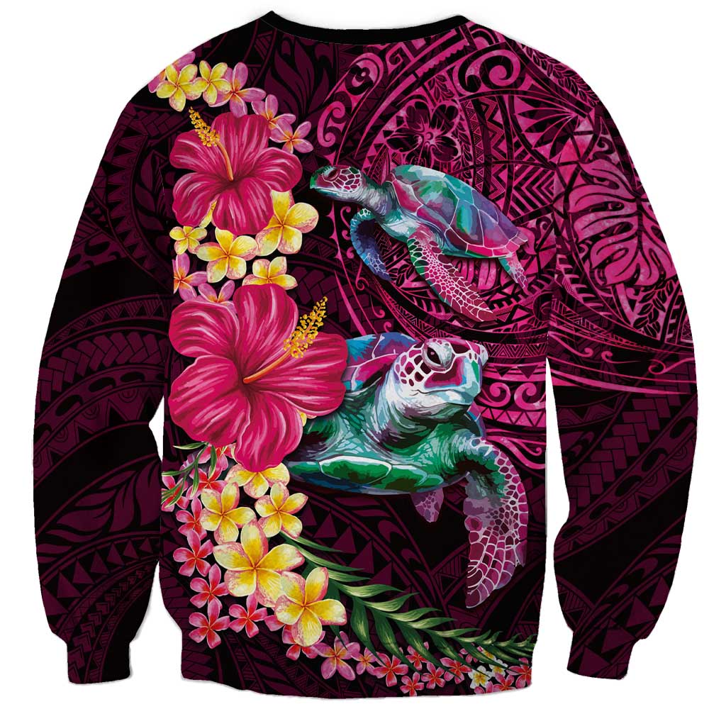 Hawaiian Plumeria and Hibiscus with Turtles Sweatshirt Polynesian Art Red Color LT03 - Polynesian Pride