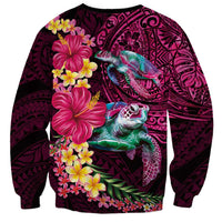 Hawaiian Plumeria and Hibiscus with Turtles Sweatshirt Polynesian Art Red Color LT03 - Polynesian Pride