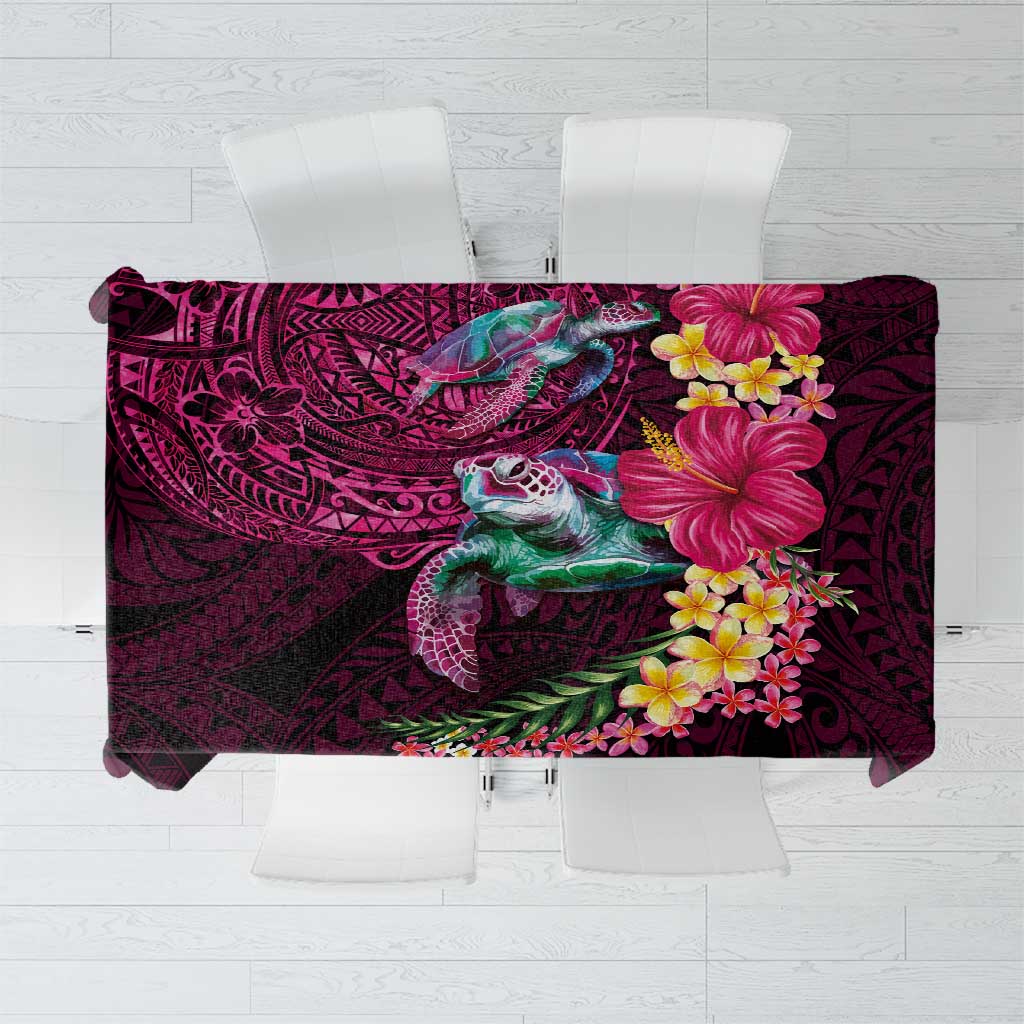 Hawaiian Plumeria and Hibiscus with Turtles Tablecloth Polynesian Art Red Color - Polynesian Pride