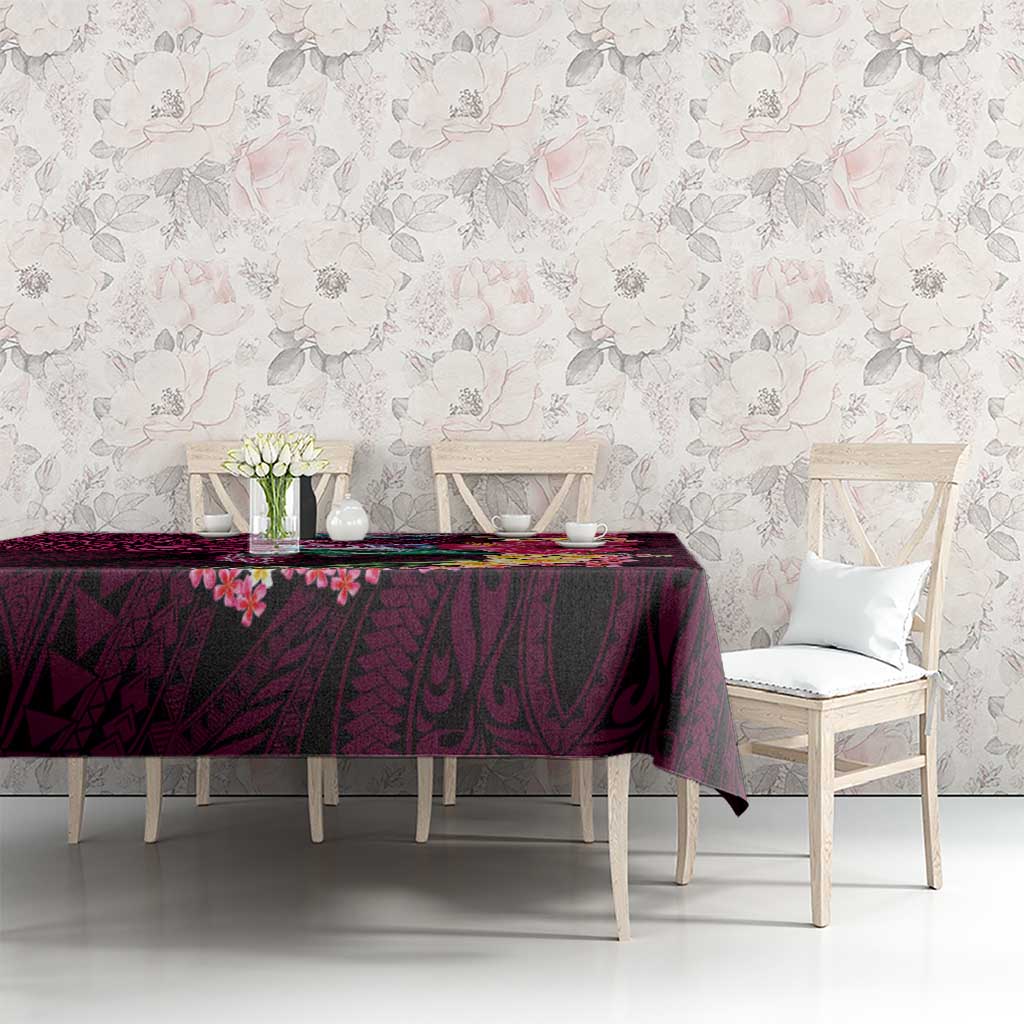 Hawaiian Plumeria and Hibiscus with Turtles Tablecloth Polynesian Art Red Color - Polynesian Pride
