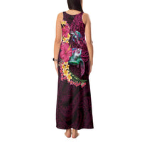 Hawaiian Plumeria and Hibiscus with Turtles Tank Maxi Dress Polynesian Art Red Color LT03 - Polynesian Pride