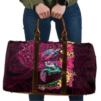Hawaiian Plumeria and Hibiscus with Turtles Travel Bag Polynesian Art Red Color LT03 Red - Polynesian Pride