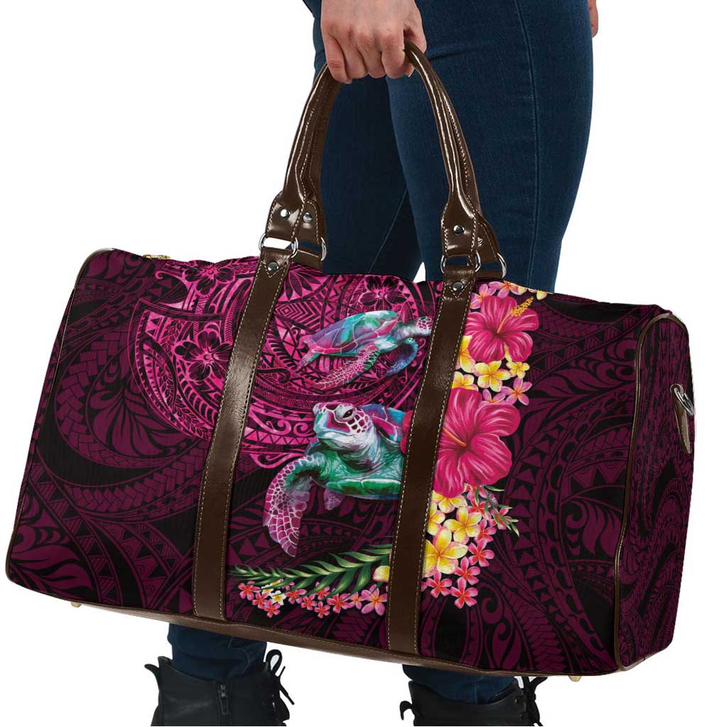 Hawaiian Plumeria and Hibiscus with Turtles Travel Bag Polynesian Art Red Color LT03 - Polynesian Pride
