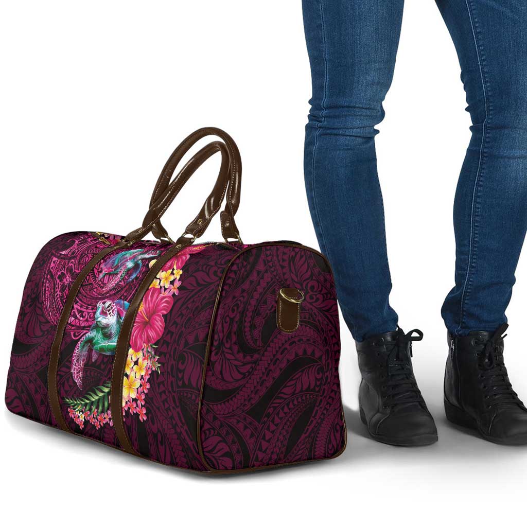 Hawaiian Plumeria and Hibiscus with Turtles Travel Bag Polynesian Art Red Color LT03 - Polynesian Pride